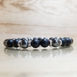 Black Onyx & Hematite Beaded Gemstone Bracelet